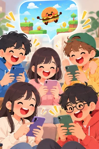 友だち数人が、送られてきたゲームを遊んで盛り上がっている絵