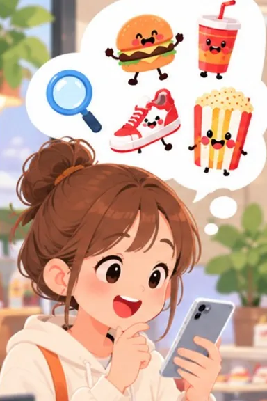 クリエイターが、スマホで商品やお店を調べている絵
