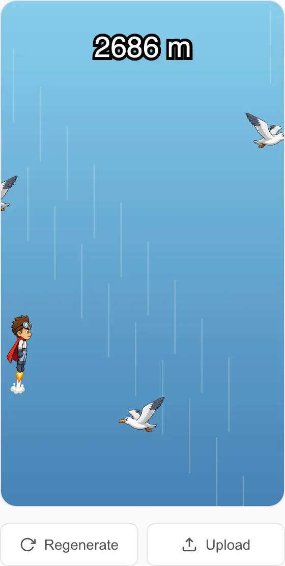 The game thumbnail with Regenerate and Upload below it