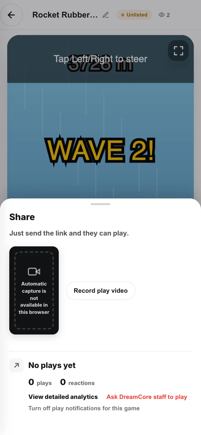 The Share sheet: "Just send the link and they can play." and Record play video