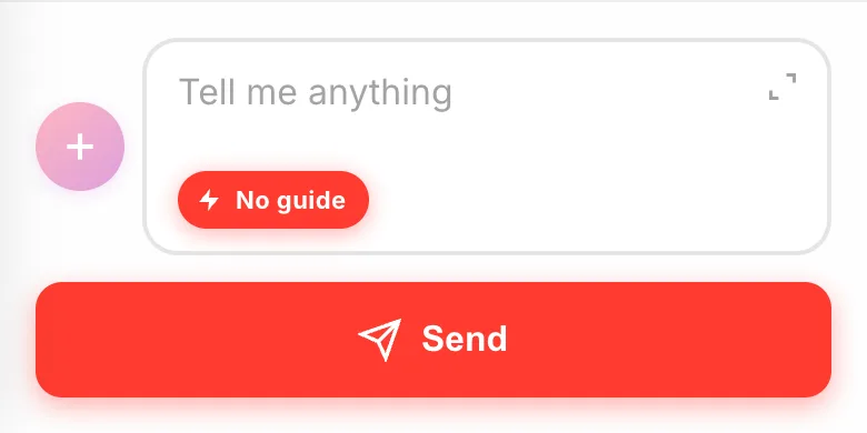 The composer with the red "No guide" badge active inside the input field
