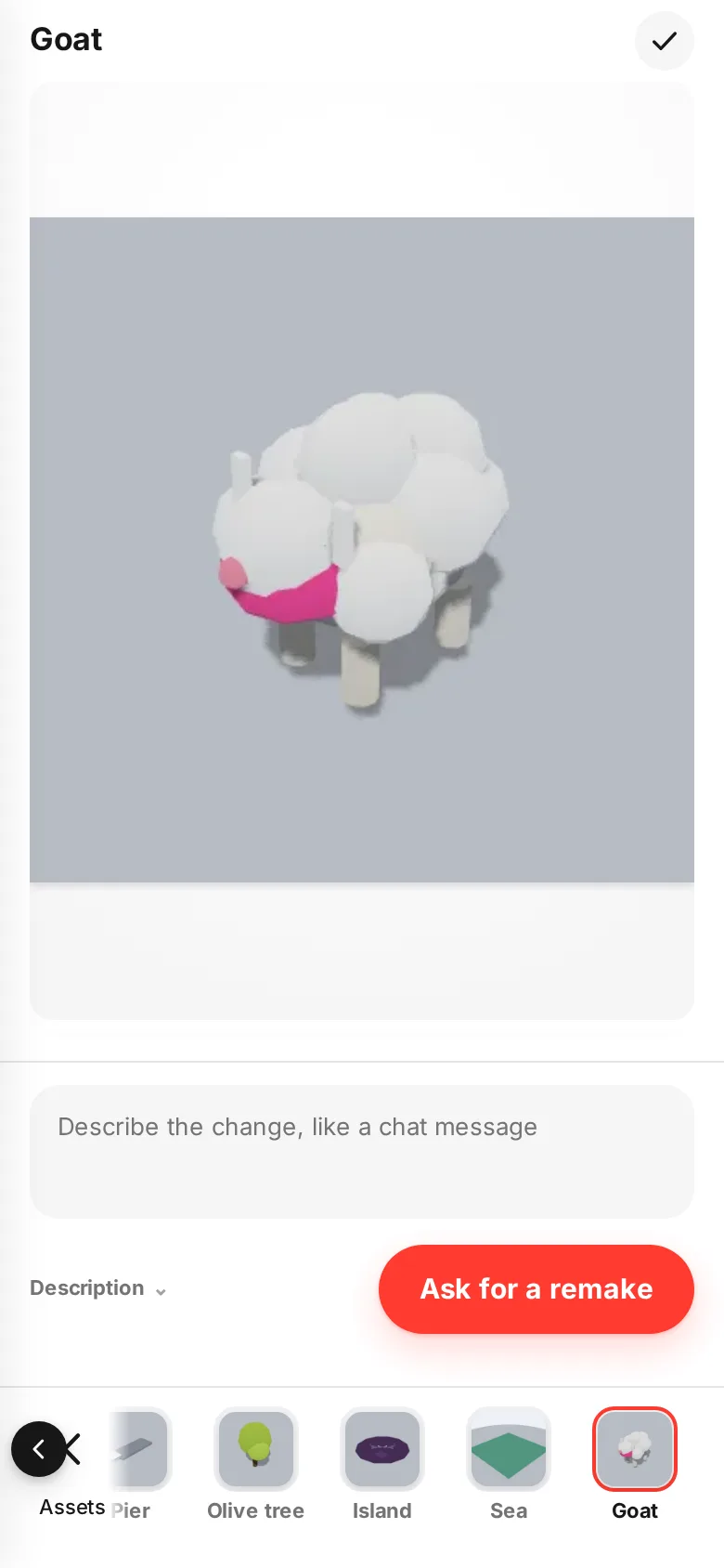 A goat model with fluffy white wool and a pink collar