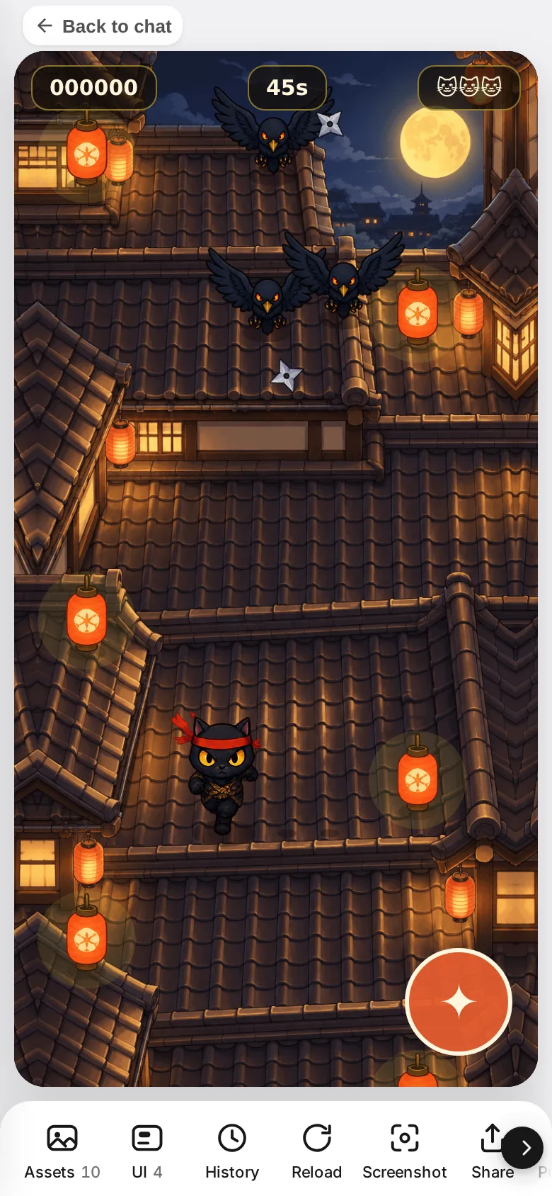 The tool row under the preview: Assets, UI, History and Reload