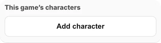 The "This game's characters" panel with the Add character button