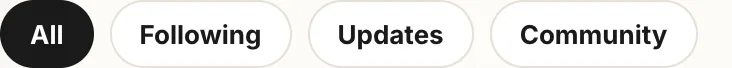 The timeline filters: All, Following, Updates and Community