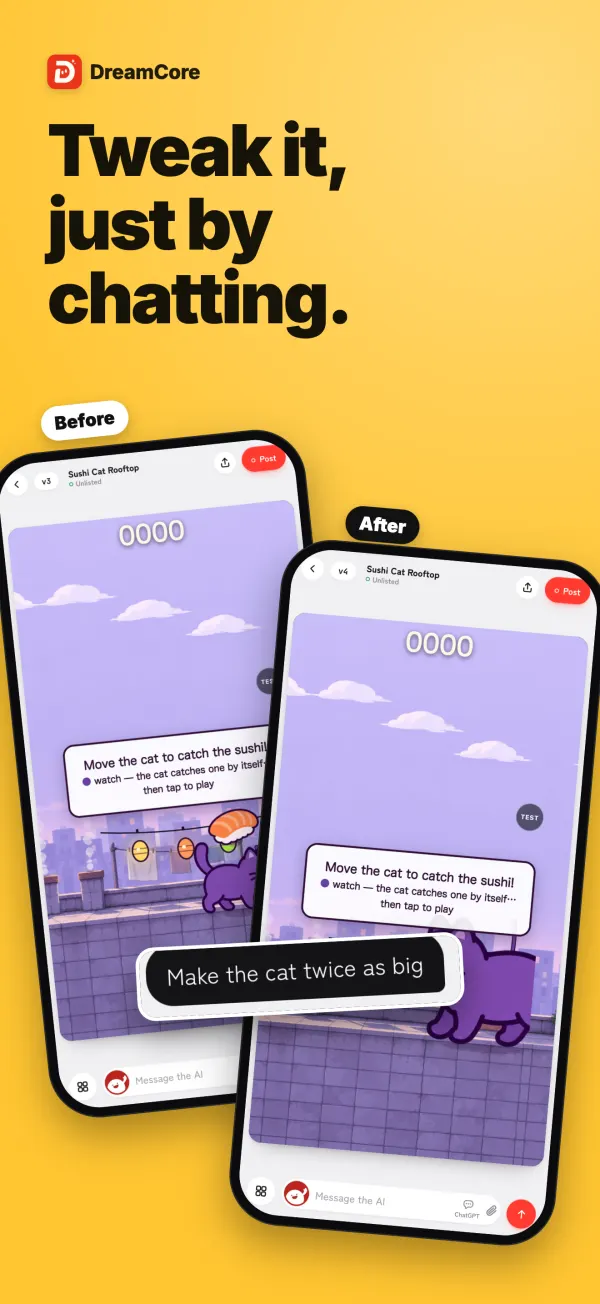 Le même jeu avant et après une demande de changement dans le chat (écran en anglais)